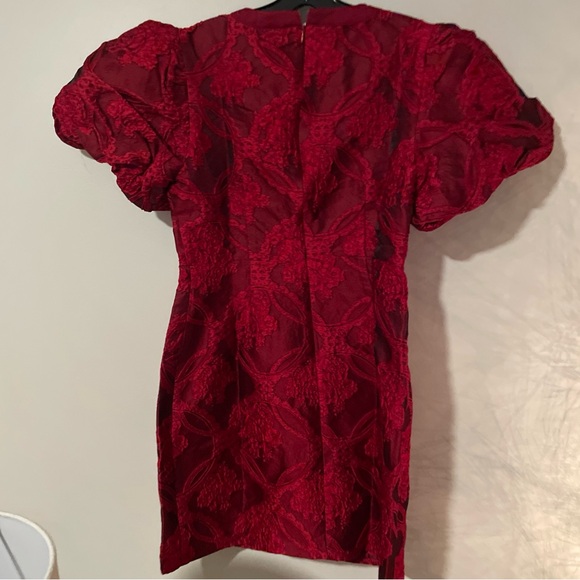 Entro USA Red Jacquard Bow Embellisment Short Dress Puff Sleeve Large valentines - Picture 3 of 6